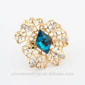 luxury Skeleton gold flower ring with big glass stone
